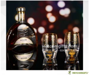 Quà Tặng Bộ 2 Cốc Uống RƯợu Mạnh, Vàng Lá 24K